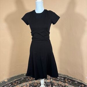Saks Fifth Avenue Black Short Sleeve Knit Fit & Flare Dress | Size S